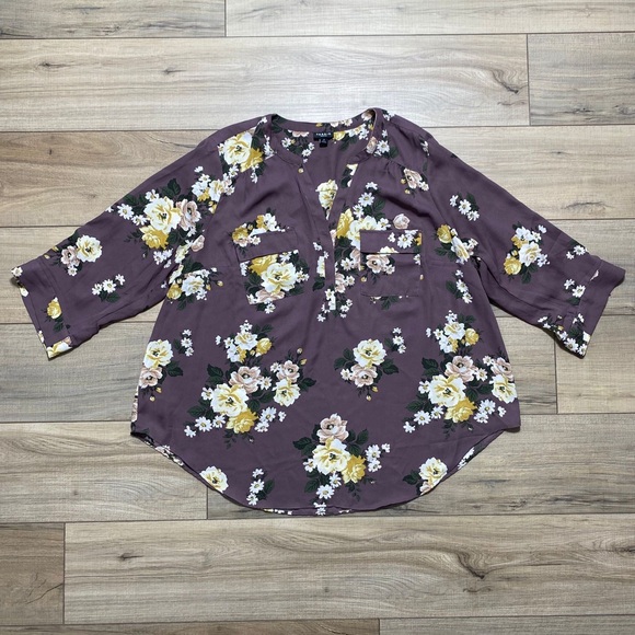 torrid Tops - Torrid Women's Harper Floral 3/4 Sleeve Pullover Blouse Size 2 Purple